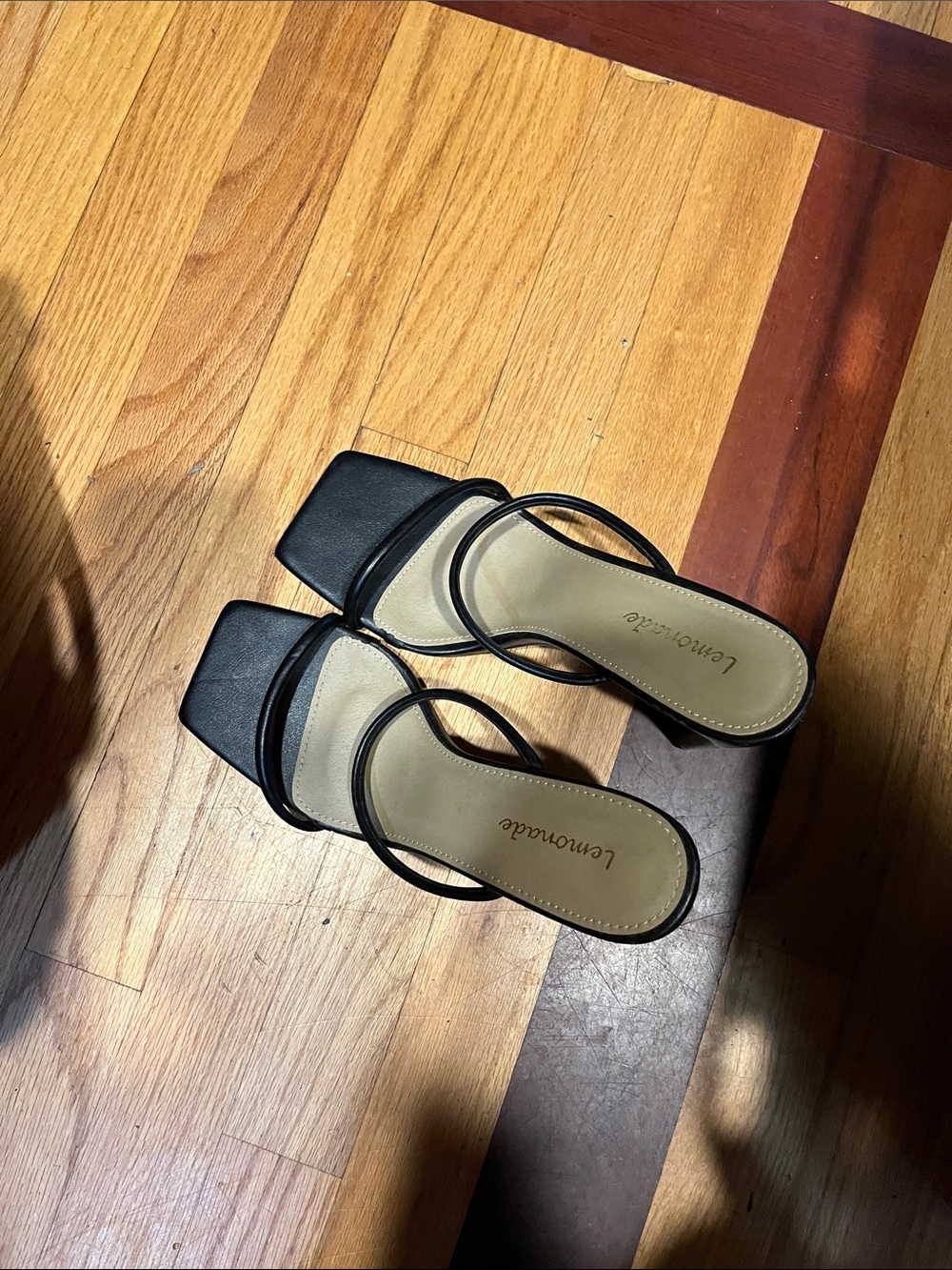 Lemon Black Square-Toe Double-Strap Mules
